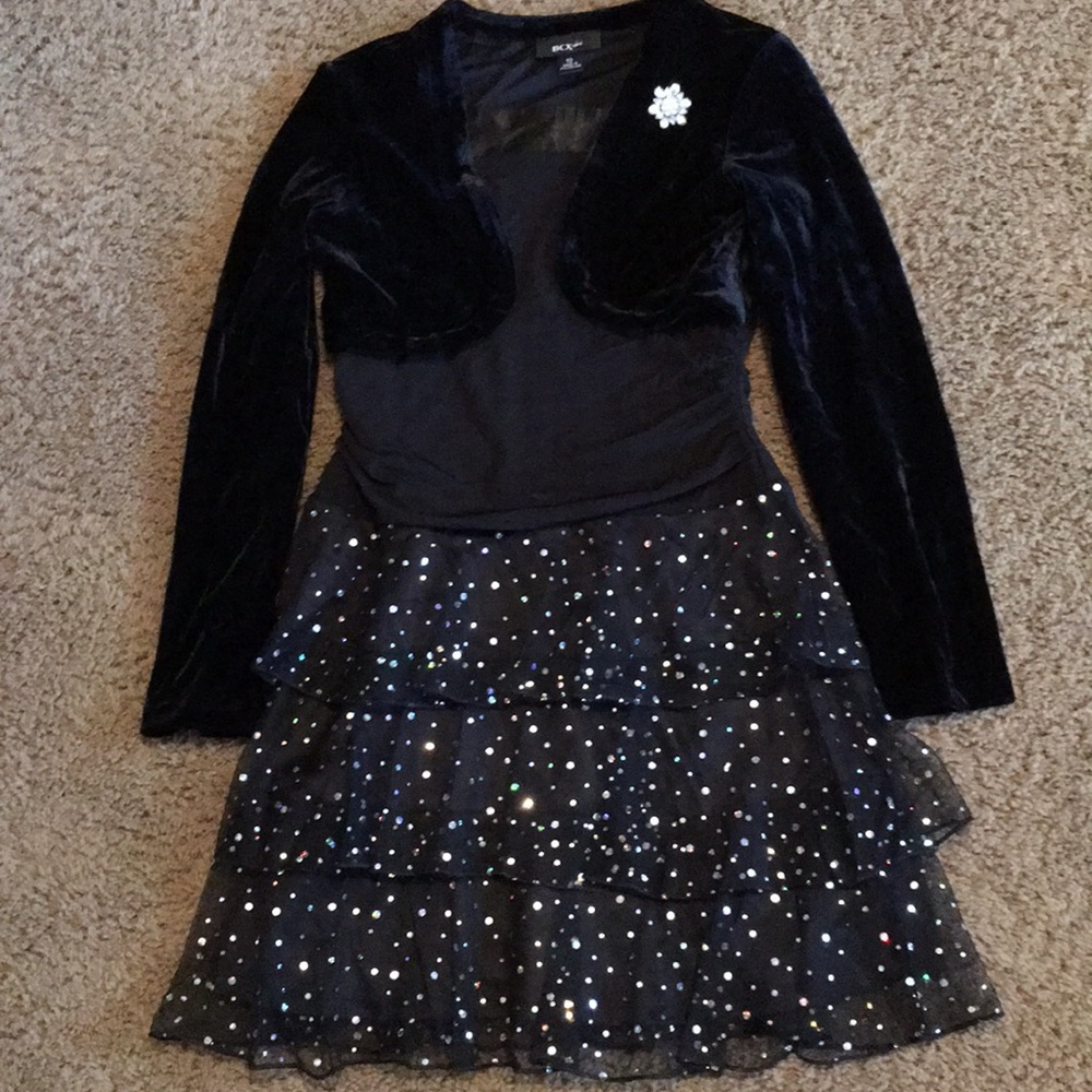 BCX girl dress w/attached black velvet jacket Sz 10